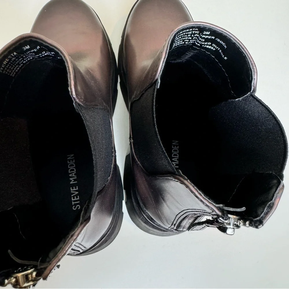Steve Madden Iridescent Black Girls Boots Booties Sz 3 NWOT